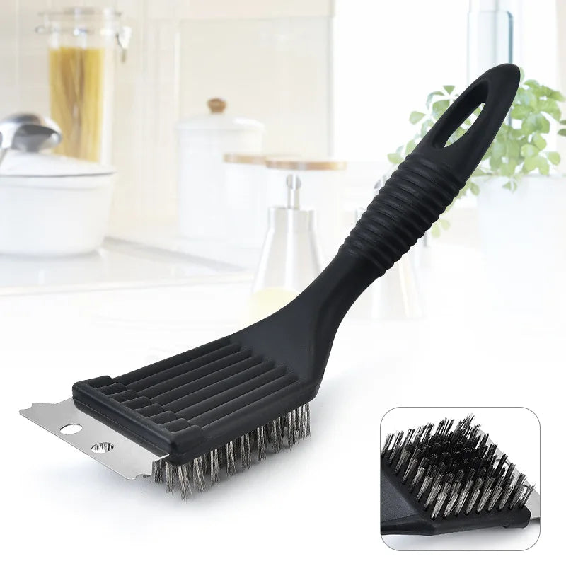 Escova para grelha de churrasco, cerdas de fio de aço, escovas de limpeza para churrasco, ferramenta de cozinha durável, kit de gás para churrasco ao ar livre e casa, acessórios