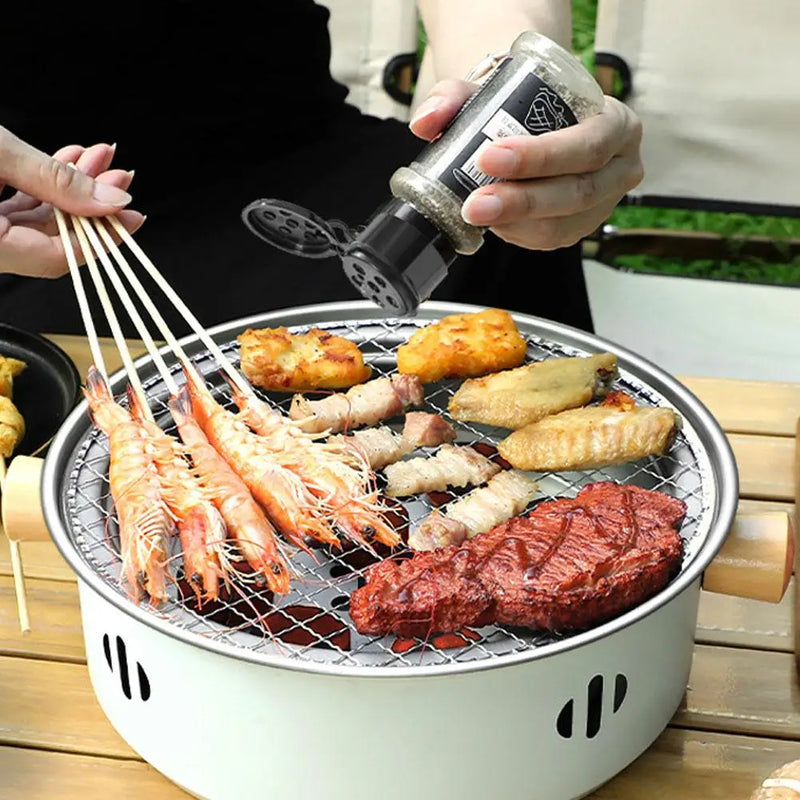 Churrasqueira em aço inoxidável, Fogão a carvão coreano, Fogão para churrasco dividido, Rack antiaderente redondo para acampamento ao ar livre